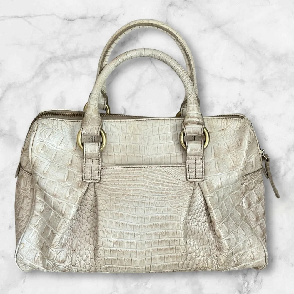 Brahmin Cream Croc Embossed Satchel Tote Purse - Picture 2 of 16